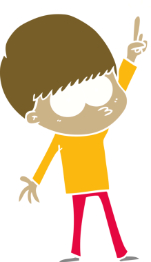 Bir insan tarafından çizilmiş, düz renkli çizgi film karakteri.