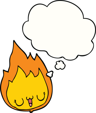 bir insan tarafından çizilmiş bir düşünce baloncuğu yüzlü çizgi film alevi