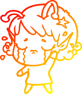 Bir insan tarafından çizilmiş, ağlayan uzaylı bir kızın sıcak çizgi çizimi.