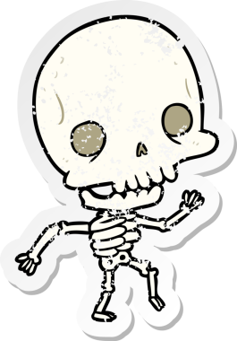 Bir insan tarafından çizilmiş karikatür iskeletinin sıkıntılı çıkartması.