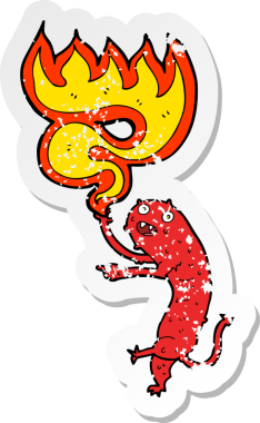 Bir insan tarafından çizilmiş iğrenç, küçük bir canavarın retro depresif çıkartması.