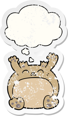 Düşünce baloncuğu olan çizgi film ayısı bir insan tarafından çizilmiş yıpranmış bir çıkartma.