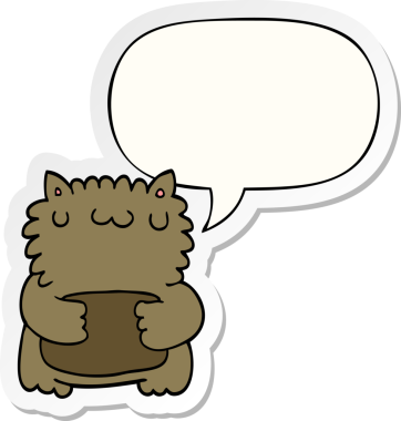 Bir insan tarafından çizilmiş baloncuk çıkartmalı çizgi film ayısı.