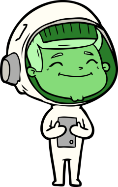 Bir insan tarafından çizilmiş mutlu astronot çizgi filmi.