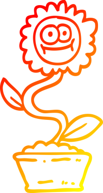 Bir insan tarafından kabın içine çizilmiş bir karikatür çiçeğinin sıcak çizgi çizimi