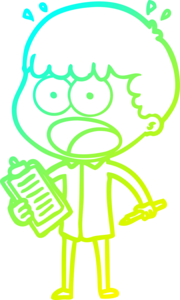 Bir insan tarafından çizilmiş bir karikatür çizimi pano ve kalemle şok edici bir adam.