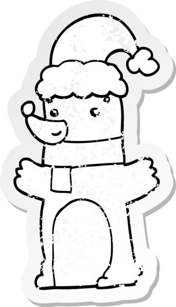 Bir insan tarafından çizilmiş Noel şapkası giyen bir ayının sıkıntılı çıkartması.