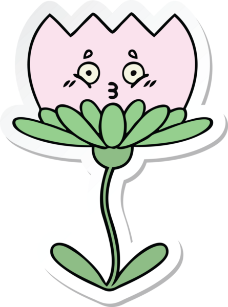 Bir insan tarafından çizilmiş şirin bir karikatür çiçeğinin çıkartması.