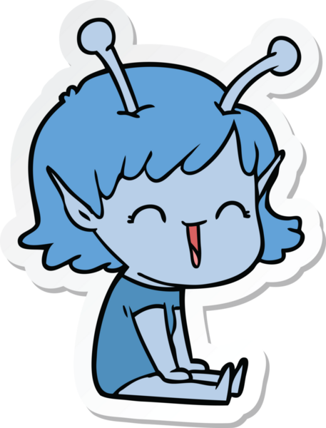 Bir insan tarafından çizilmiş uzaylı bir kızın çıkartması.