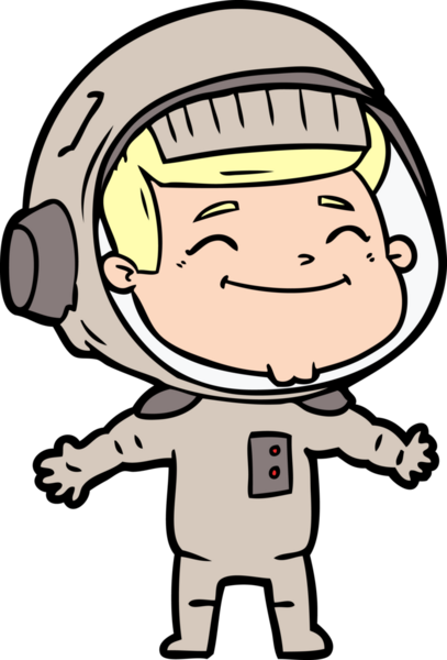 Bir insan tarafından çizilmiş mutlu astronot çizgi filmi.