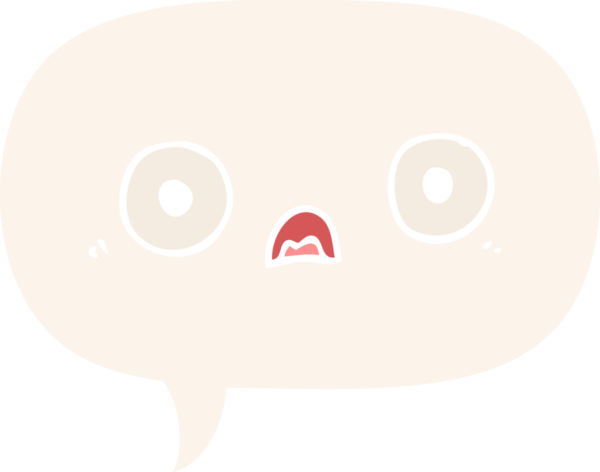 Bir insan tarafından çizilmiş, konuşma baloncuklu şirin çizgi film suratı.