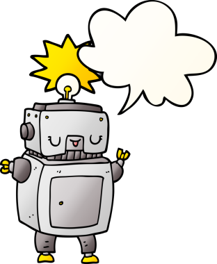 bir insan tarafından çizilmiş, konuşma baloncuklu çizgi film robotu.