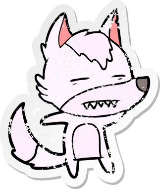 Bir insan tarafından çizilmiş dişleri gösteren bir karikatür kurdunun sıkıntılı çıkartması.