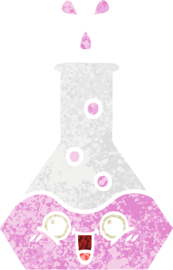 Bir insan tarafından çizilmiş bir deney şişesinin retro çizim tarzı karikatürü.