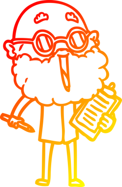 Bir insan tarafından çizilmiş sakallı neşeli bir çizgi film çizimi.