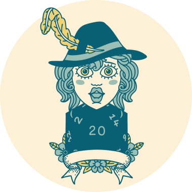 Retro Dövme Tarzı İnsan Ozan Karakteri Bir insan tarafından çizilmiş doğal 20 zar ile