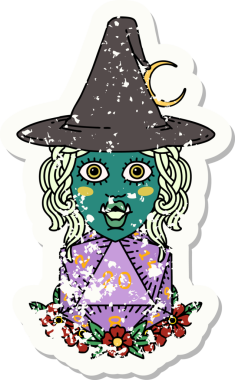 Retro Dövme Biçimi Yarı Ork Cadı Bir insan tarafından çizilmiş 20 zar ile