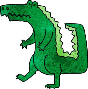 Bir insan tarafından çizilmiş garip çizgi film timsahı.