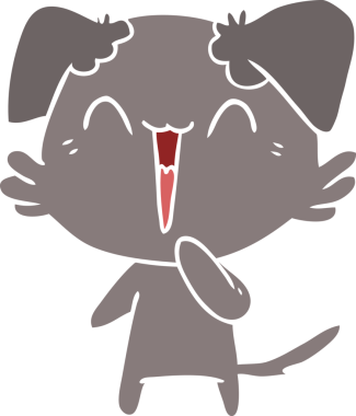 Gülen küçük köpek düz renkli çizgi film bir insan tarafından çizildi.