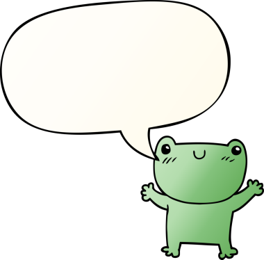 bir insan tarafından çizilmiş, konuşma baloncuklu çizgi film kurbağası.