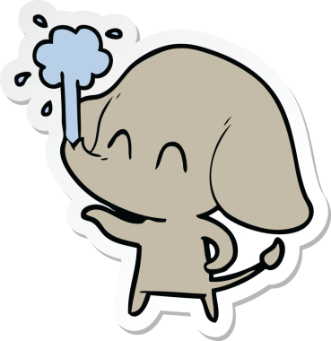 Bir insan tarafından çizilmiş su püskürten şirin bir filin çıkartması.