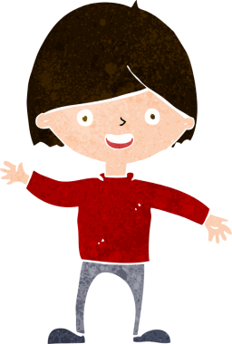 Bir insan tarafından çizilmiş çizgi film el sallayan çocuk