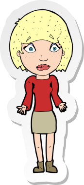 Bir insan tarafından çizilmiş omuz silken bir karikatür kadının çıkartması.