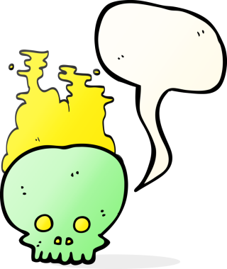 Bir insan tarafından çizilmiş serbest konuşma balonu karikatürü buharlı kafatası.