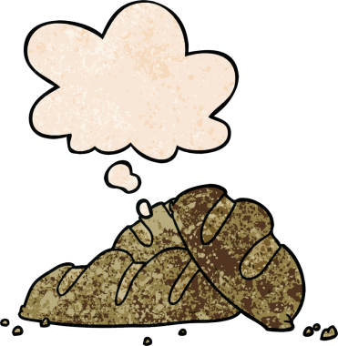 Bir insan tarafından çizilmiş grunge desenli düşünce baloncuklu ekmek somunları.