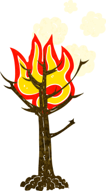 Bir insan tarafından çizilmiş çizgi film yanan ağaç.