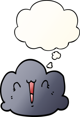 Mutlu bulut karikatürü. Düşünce baloncuğu bir insan tarafından çizilmiş.