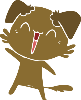 Mutlu küçük köpek düz renkli çizgi film bir insan tarafından çizildi.