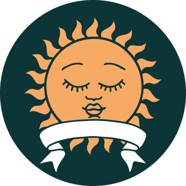 Yüzü bir insan tarafından çizilmiş güneş pankartıyla dövme tarzı simgesi