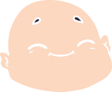 Düz renkli çizgi film. Bir insan tarafından çizilmiş mutlu kel adam.