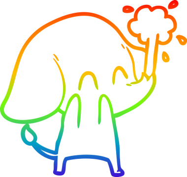 Gökkuşağı gradyan çizgisi insan tarafından çizilmiş su püskürten şirin bir fil çizimi.