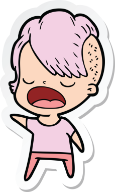 Bir insan tarafından çizilmiş havalı bir hippi kızın karikatür çıkartması.