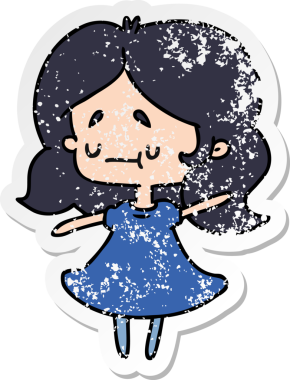 Bir insan tarafından çizilmiş sevimli bir kawai kızının sıkıntılı karikatür çizimi