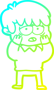 Bir insan tarafından çizilmiş, bitkin bir çocuğun soğuk çizgi çizimi.