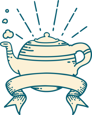 Bir insan tarafından çizilmiş dövmeli buharlı çaydanlık.