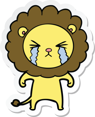 Bir insan tarafından çizilmiş ağlayan bir aslanın çıkartması.