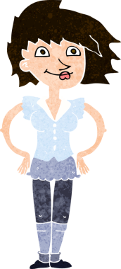 Bir insan tarafından çizilmiş kalçaları olan çizgi film kadını.