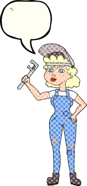 Bir insan tarafından çizilmiş ingiliz anahtarı olan serbest çizilmiş çizgi roman konuşma balonu karikatürü.