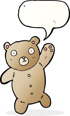 Bir insan tarafından çizilmiş konuşma baloncuklu şirin oyuncak ayı.