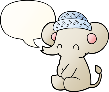 Bir insan tarafından çizilmiş, konuşma baloncuklu şirin bir fil.