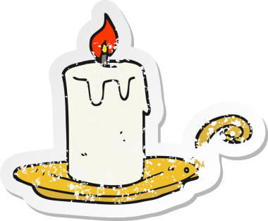 Bir insan tarafından çizilmiş bir mum lambasının gerilimli retro çıkartması.