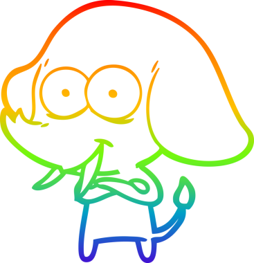 Gökkuşağı gradyanı çizimi bir insan tarafından çizilmiş mutlu bir filin çizimi