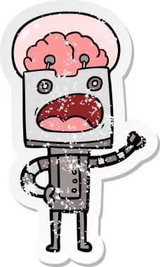 Bir insan tarafından çizilmiş karikatür robotunun sıkıntılı çıkartması.