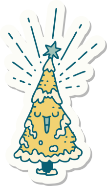 Bir dövme stili çıkartması Bir insan tarafından çizilmiş mutlu noel ağacı