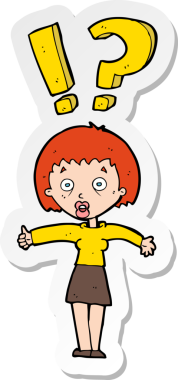 Bir insan tarafından çizilmiş sorular soran bir karikatür kadının çıkartması.