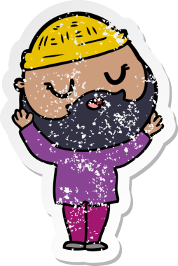 Bir insan tarafından çizilmiş sakallı bir çizgi film karakterinin sıkıntılı çıkartması.